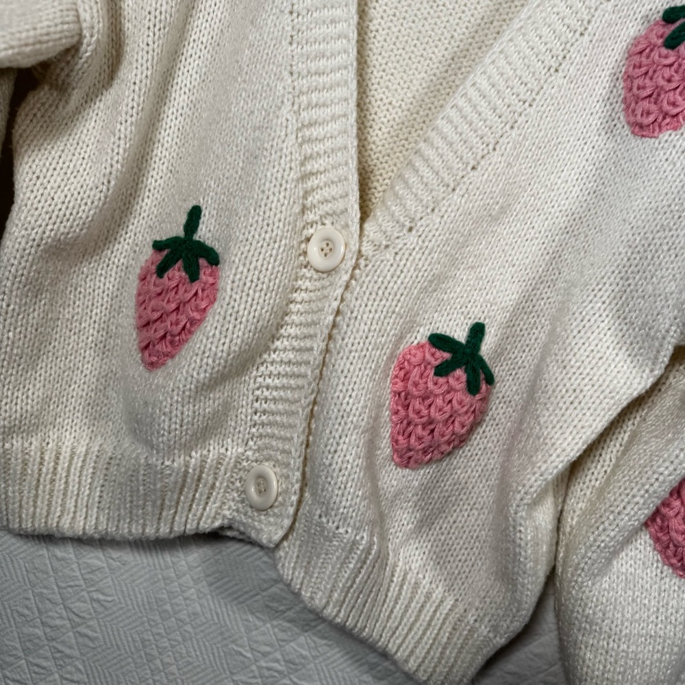 Luna Ivy Strawberry Crochet Cardigan Sweater Size… - image 7